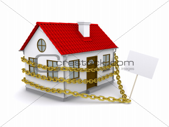 House with a sign enmeshed gold chain