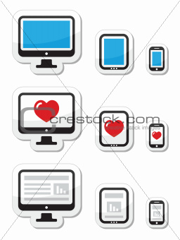 Computer screen, tablet, and smartphone icons