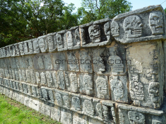 The Wall of Skulls at the Ancient Mayan Site of Chichen Itza