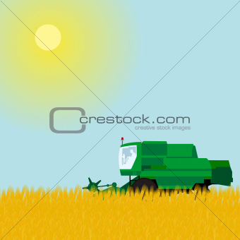 Combine in a wheat field