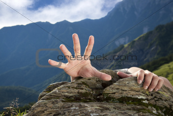 hand for help on the mountain
