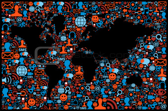 Social media network icon set Globe map