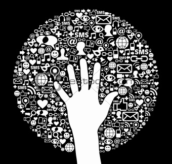 Social media network icon circle and hand