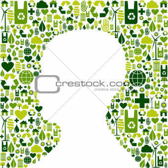 Human head with green icons background