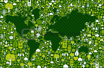 Earth Globe map with green icons background