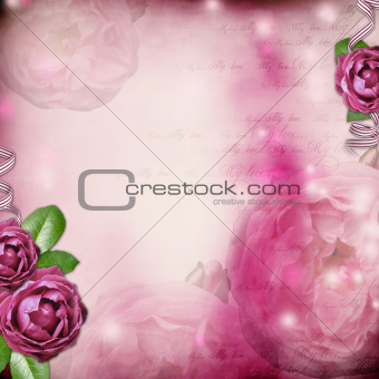 Album page - romantic background with  rose, ribbon, text