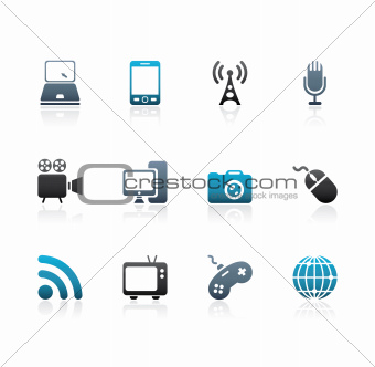 Blue and grey media icons
