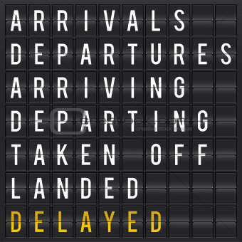 Airport departures and arrivals flip board