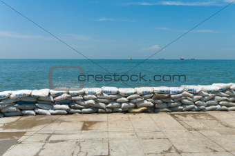 a wall of sandbags