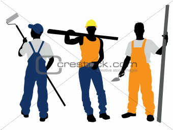 Three workers silhouettes