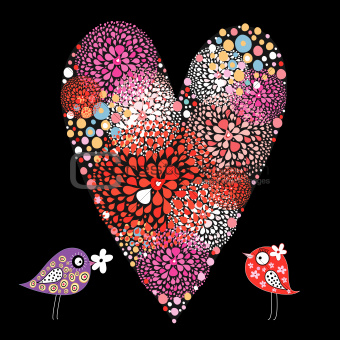 heart and love birds