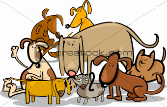 Cartoon Group of Funny Dogs