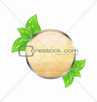 Wooden circle board with eco green leaves