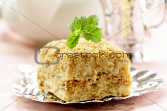 slices  cake of puff pastry  with mint