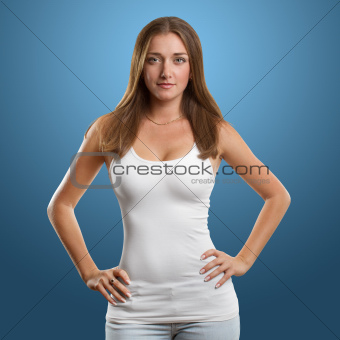Woman In Undershirt Looking on Camera