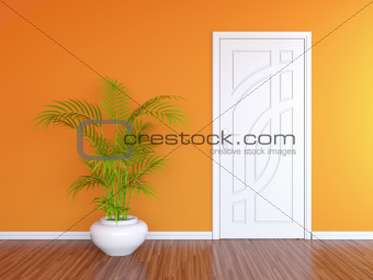 White door and orange wall