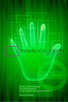 Vector digital Scan of Hand verification on green background