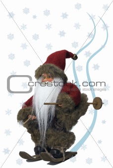 Santa Claus skiing in the snow