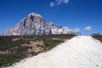 Dolomites path with mountain
