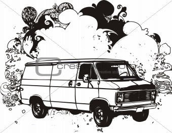 Black and white van illustration