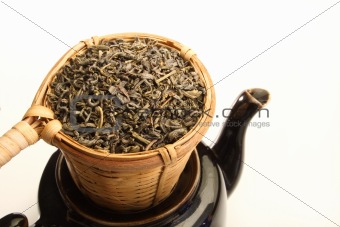 Green tea in strainer