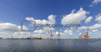 harbor cranes with ship