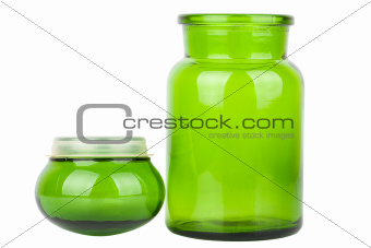 Green glass chemical bottle