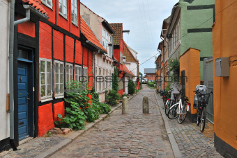 Beautiful old street in Elsinore, Denmark