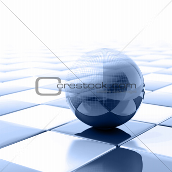 blue metallic ball with visible wired structure