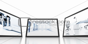 Set of monitors with static colourful and bright images