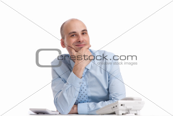 business man on a desk, isolated on white