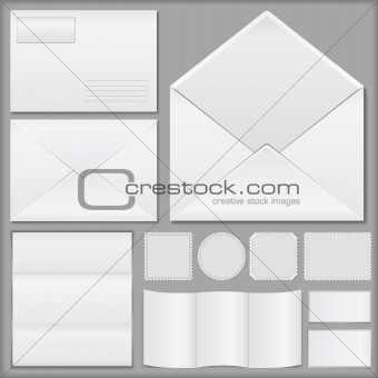 Envelopes, paper and postage stamps