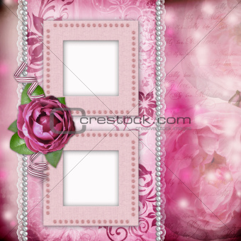 Album page - romantic background with frames, rose, lace, pearl,
