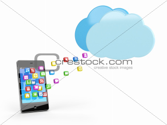 smart phone with app icons and cloud