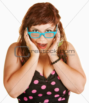 Surprised Woman in Blue Glasses