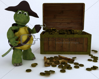 tortoise pirate with a treasure chest