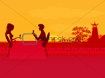 silhouette couple on tropical beach