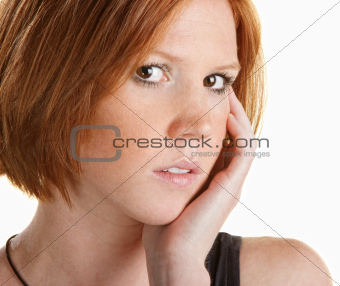 Thinking Lady with Hand on Face