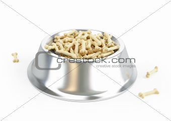 dog food in a metal bowl