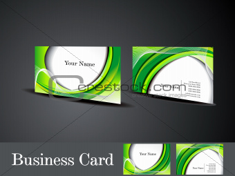 abstract green business card with wave