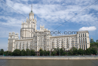 Stalinist Residential house facade on Kotelnicheskaya embankment in Moscow Russia