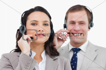 Call center team with their headsets