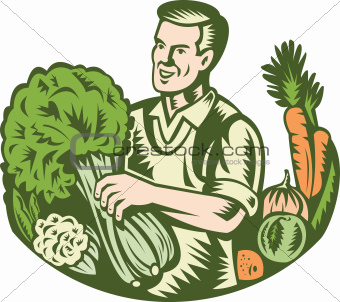 Organic Farmer Green Grocer With Vegetables Retro