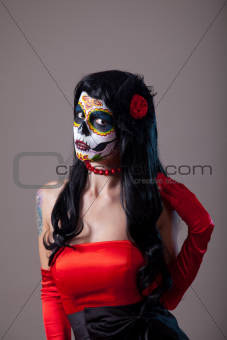 Woman with sugar skull make-up  