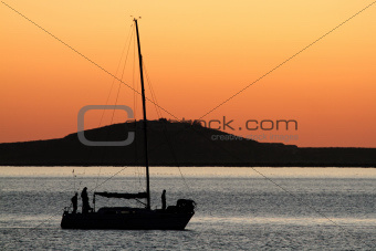 Yacht silhouette at sunset