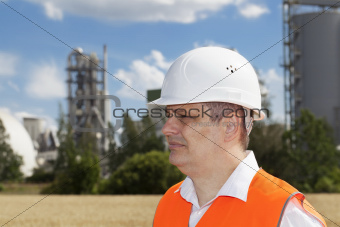 Engineer near the factory