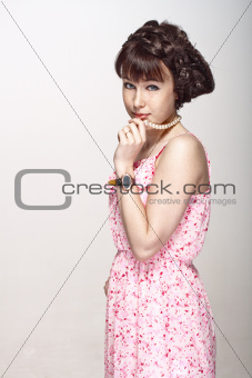 beautiful girl in a pink dress
