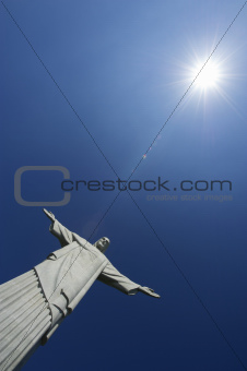 Corcovado Christ the Redeemer Blue Sky Sun Vertical