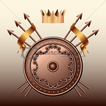 Crown, Bronze shield and crossed spears.