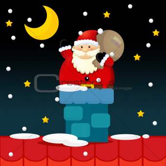 The santa claus getting into the chimney